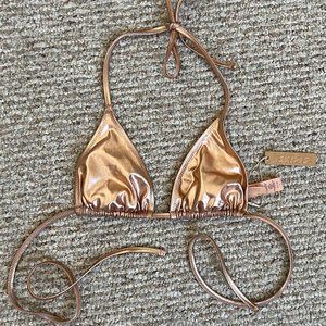 NWT SKIMS METALLIC CHAMPAGNE TRIANGLE SWIM BIKINI TOP SMALL